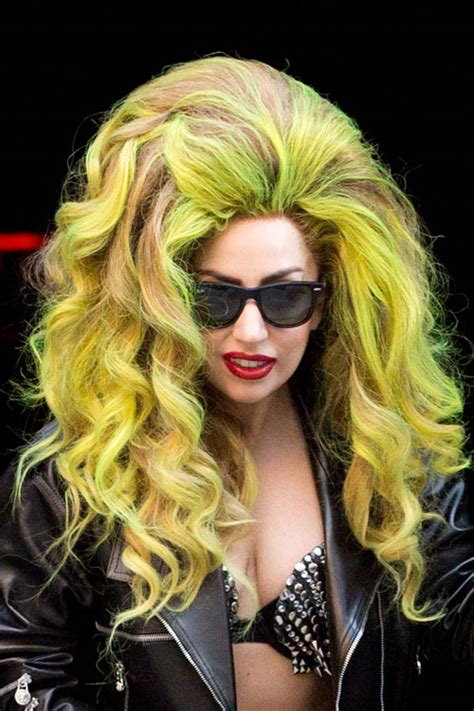 Lady Gaga Curly Green Bouffant, Two-Tone Hairstyle | Steal Her Style