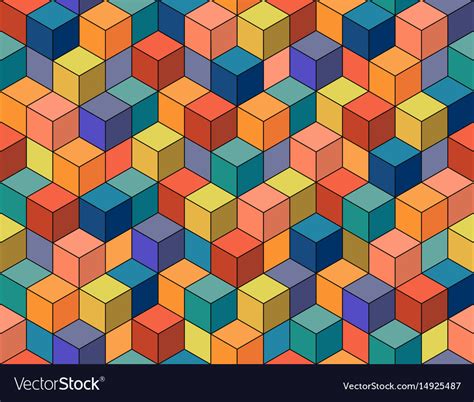 Geometric Colorful Seamless Pattern Mosaic Cubes Vector Image