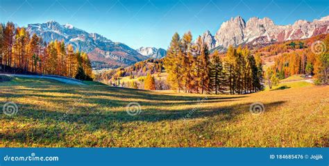Breathtaking Morning Panorama Of Italian Alps Sunny Autumn Scene Of