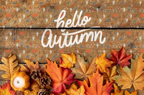Premium Psd Colourful Hello Autumn Text With Leaves