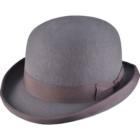 Grey 100wool Hand Made Quality Round Top Hard Bowler Hat With Satin
