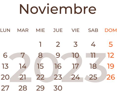 Calendar Month November In Spanish Year 2023 19633988 Png