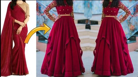 Diy Convert Old Sareefabric Into Double Layer Ruffle Skirtlehengahindi Youtube