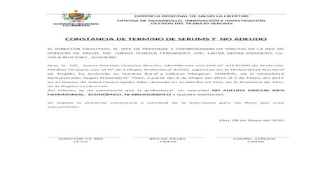Constancia De No Adeudo Y Termino Serumsdocx Docx Document