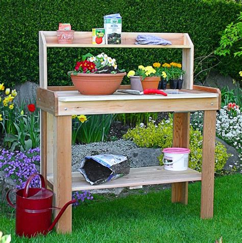 Wooden Garden Workbench With Sliding Table Top Outdoor Garden Potting