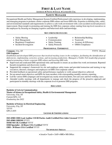 Safety Manager Resume Sample Example Writing Guide