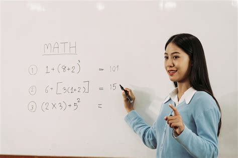 Asian Female Teacher Is Teaching Students At The Classroom While