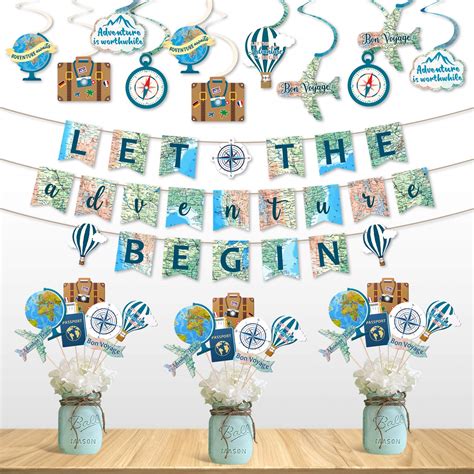 Buy Travel Themed Party Decorations Set Let The Adventure Begin Banner
