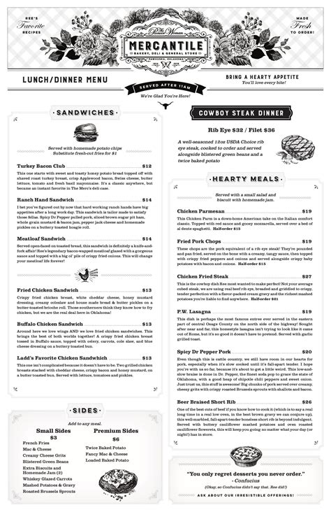 Check spelling or type a new query. The Deli Menu - The Pioneer Woman Mercantile | Deli