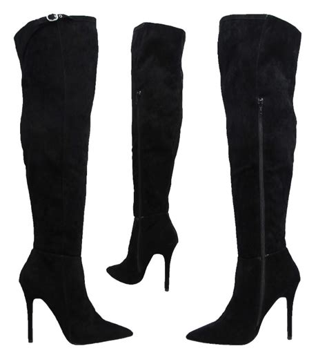 New Ladies Black Suede Stiletto Over Knee High Heel Wide Calf Sexy Boots 3 8 Ebay