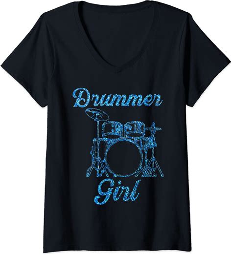 Womens Drummer Girl Musician Drum Percussionist Drummer Girl V Neck T Shirt Uk Fashion