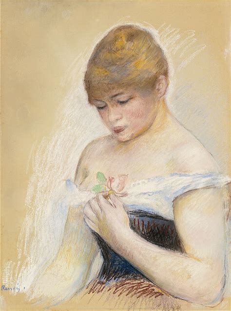 Young Woman Holding A Flower Portrait Of Jeanne Samary Drawing By