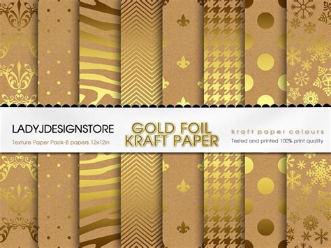 Gold Foil Kraft Digital Papers 8 Textures Paper Pack Etsy
