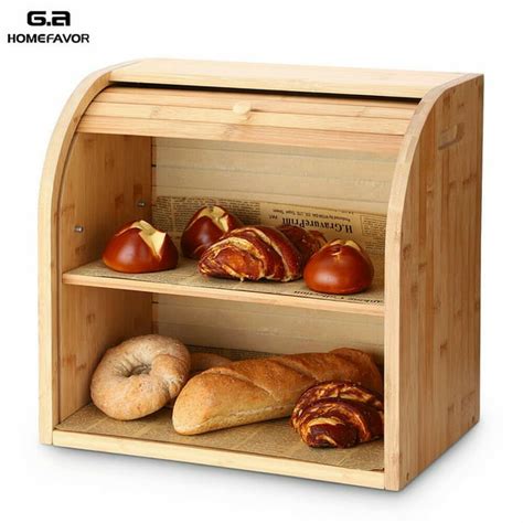 Bread Box Ga Homefavor 2 Layer Bamboo Bread Boxes For Kitchen Food