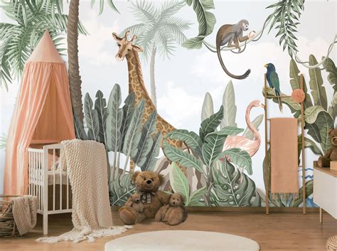 Kids Wallpaper Self Adhesive Peel and Stick Safari Animals | Etsy
