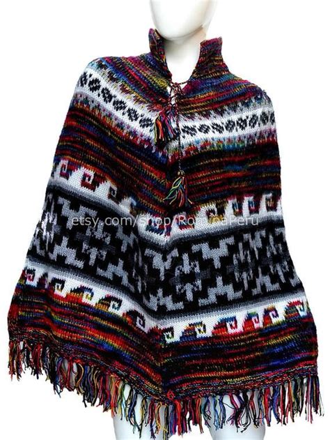 Peruvian Poncho Colorful Alpaca Wool Poncho For Women Etsy Alpaca