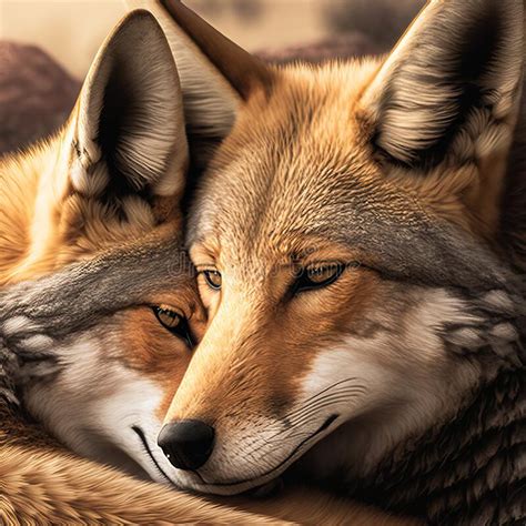 Valentines Day Cuddling Animals Coyote Couple1 Generative Ai Stock