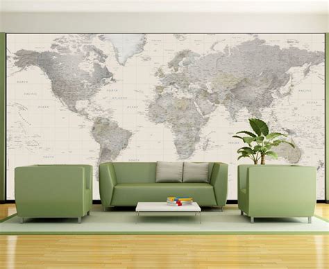 Neutral Tones World Political Map Mural World Map Mural Map Wall Mural