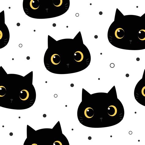 Cute Black Cat Kitten Head Cartoon Seamless Pattern 2266214 Vector Art