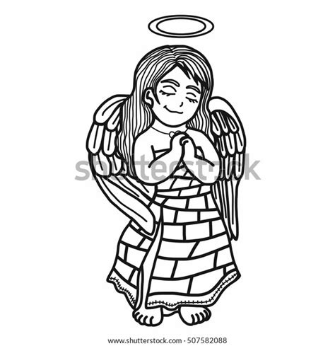 Angel Prayer Cartoon Illustration Black White Stock Vector Royalty