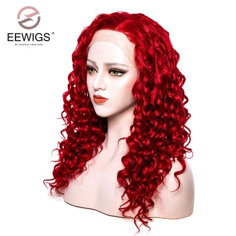 Buy Long Red Kinky Curly Lace Front Wigs Synthetic