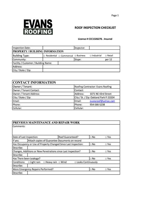 Roof Inspection Template Fill Online Printable Fillable Blank