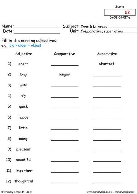 Literacy Comparative Superlative Worksheet Uk