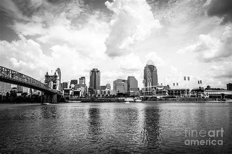 Downtown Cincinnati Skyline Black And White Picture Photograph By Paul