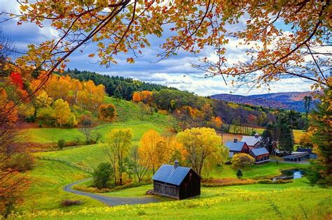 Wooden House In Autumn Trees Autumn Colors Beautiful Cabin