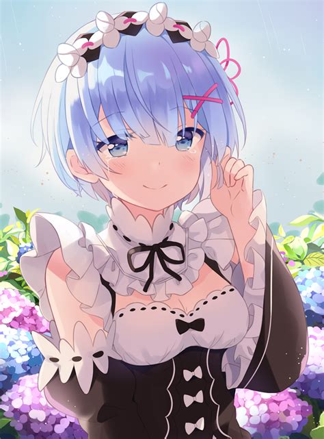 Safebooru Blue Eyes Blue Hair Blush Dress Flower Headdress Rezero Kara Hajimeru Isekai