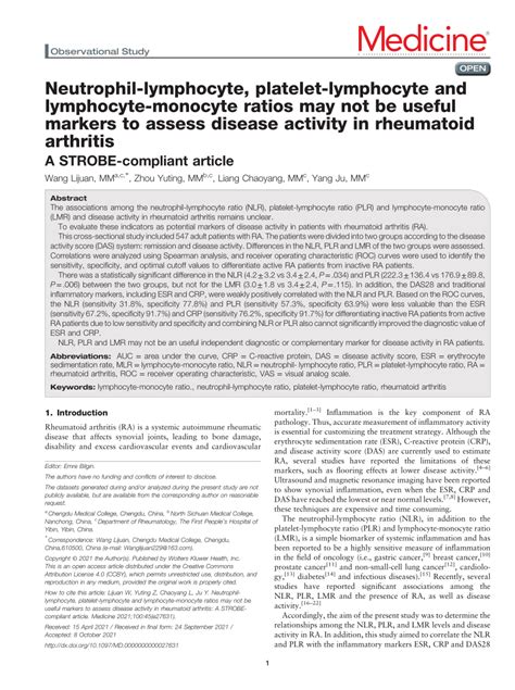 Pdf Neutrophil Lymphocyte Platelet Lymphocyte And Lymphocyte