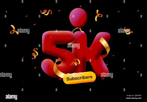 Banner With 5k Followers Thank You In Form 3d Red Balloons And Colorful
