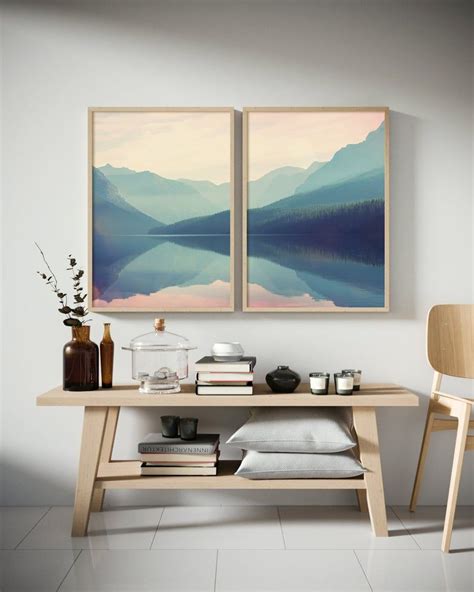 Lake Watercolor Painting Prints Mountain Print Landscape Etsy Wall