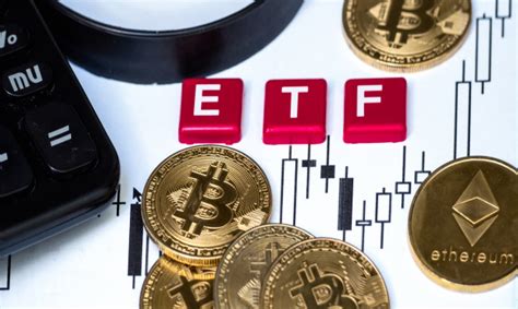 Vanguard total stock market index fund etf shares (vti). Crypto currency bitcoin coin with etf text and magnifying ...