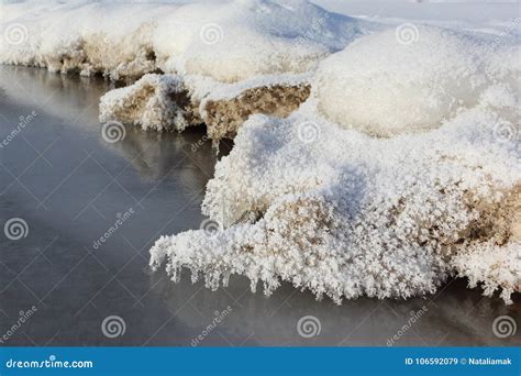Icicles In Rime On A Stone On A Freezing River Stock Image Image Of