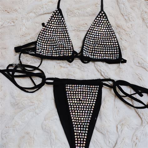 Mandie Black Rhinestone Bikini Set — Colorful Natalie