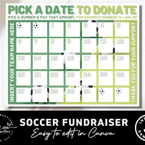 Football Pick A Date To Donate Editable Etsy