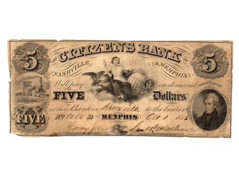 The branch opens at 9:00am in the morning. 1855 $5 Citizens Bank Nashville & Memphis Obsolete Bank Note