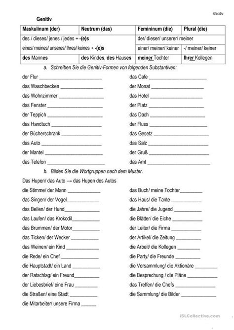 Genitiv Deutsch Daf Arbeitsblatter Learning Languages Foreign Languages German Resources