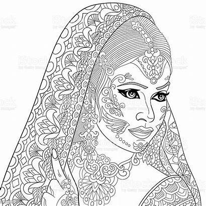 Coloring Indian Pages Adult Woman Hand Illustration