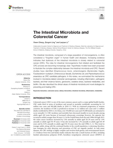 Pdf The Intestinal Microbiota And Colorectal Cancer
