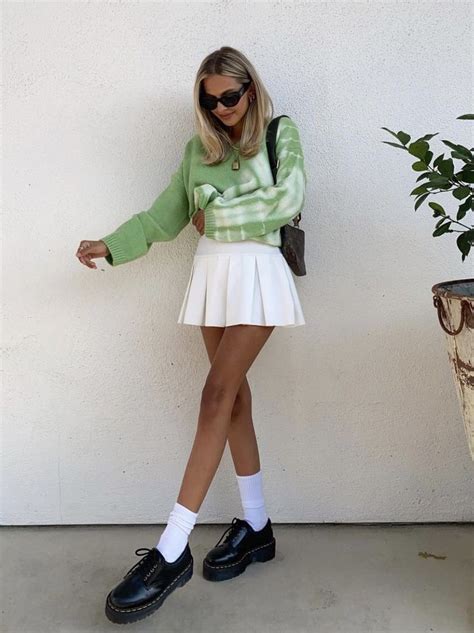 T I F F A N Y 💫👼☁️ Cali Style Outfits Green Tennis Skirt Outfit White Tennis Skirt
