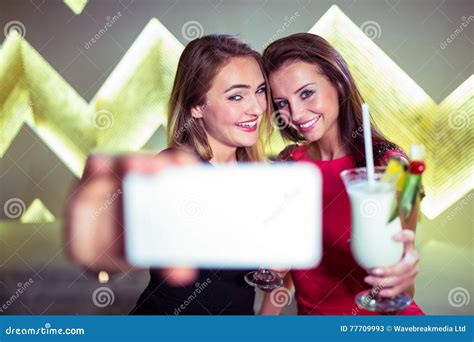 Happy Women Taking Selfie In Nightclub Stock Image Image Of Charming Adult 77709993