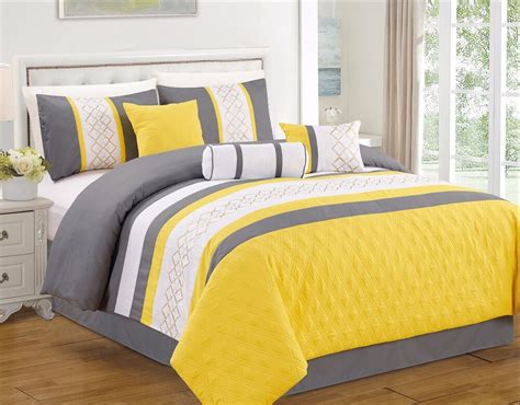 Choose from contactless same day delivery, drive up and more. 7 Piece Yellow Gray White Geometric Embroidered King ...
