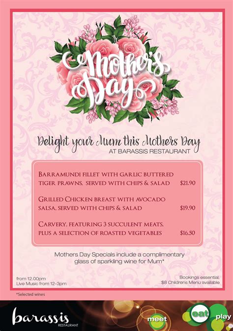Mothers Day 2016 Specials At Barassis Restaurant 8th May 2016