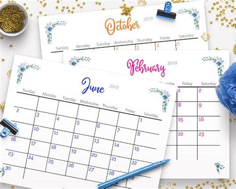 Free Printable 2019 Calendar Watercolor Flowers A Cultivated Nest