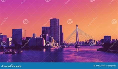 Tokyo Under Blue Sky With Bridges And Sumida River Stock Photo Image
