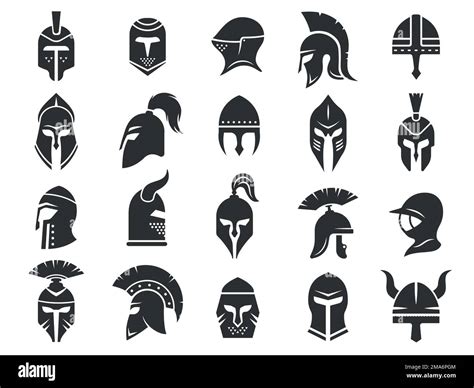 Ancient Helmets Medieval Warrior Knight Helm Armor Black Silhouettes