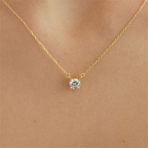 14k Gold Diamond Necklace Floating Diamond Solitaire Etsy
