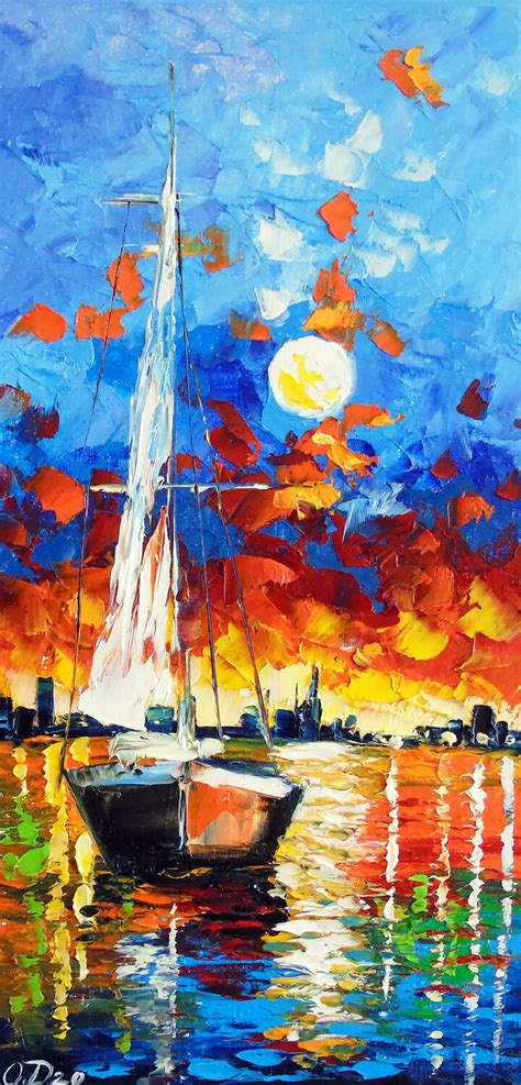 Evening Sailboat By Olha Darchuk 2020 Painting Oil On Cardboard